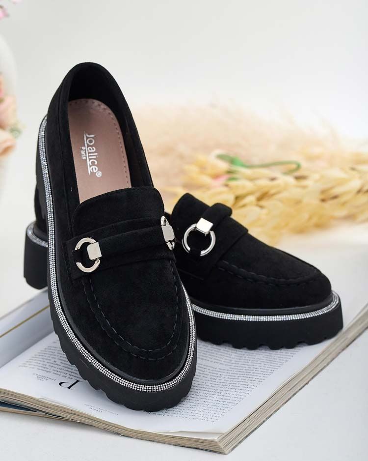 LAKIER I ZAMSZ 36 37 38 Mokasyny 39 40 41 z cyrkoniami lakierowane