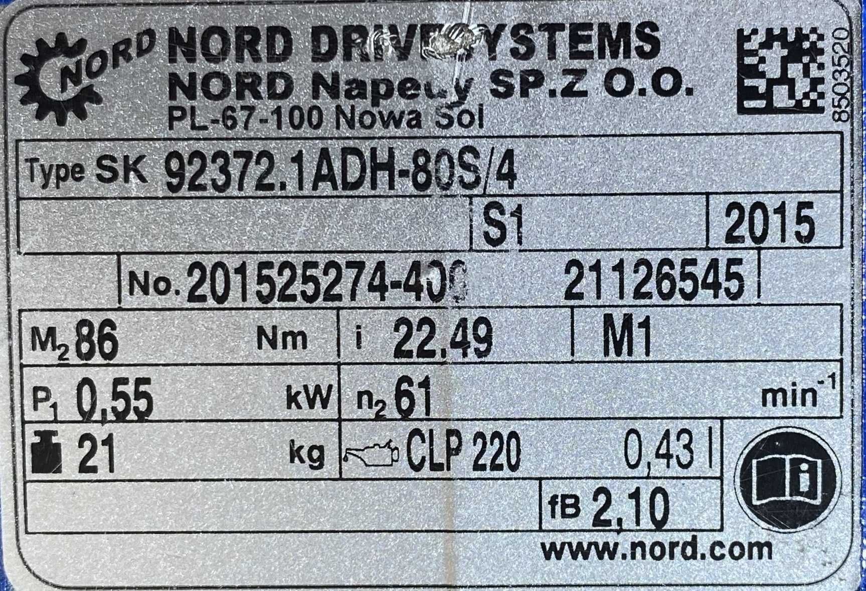 motoreduktor / przekładnia 0,55kW 61obr. 3fazowy NORD