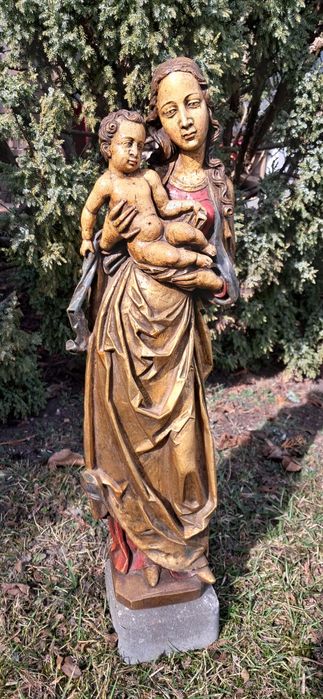 Antyk,przepiękna rzeźba, figura neogotycka Matki Boskiej z Dzieciątkie