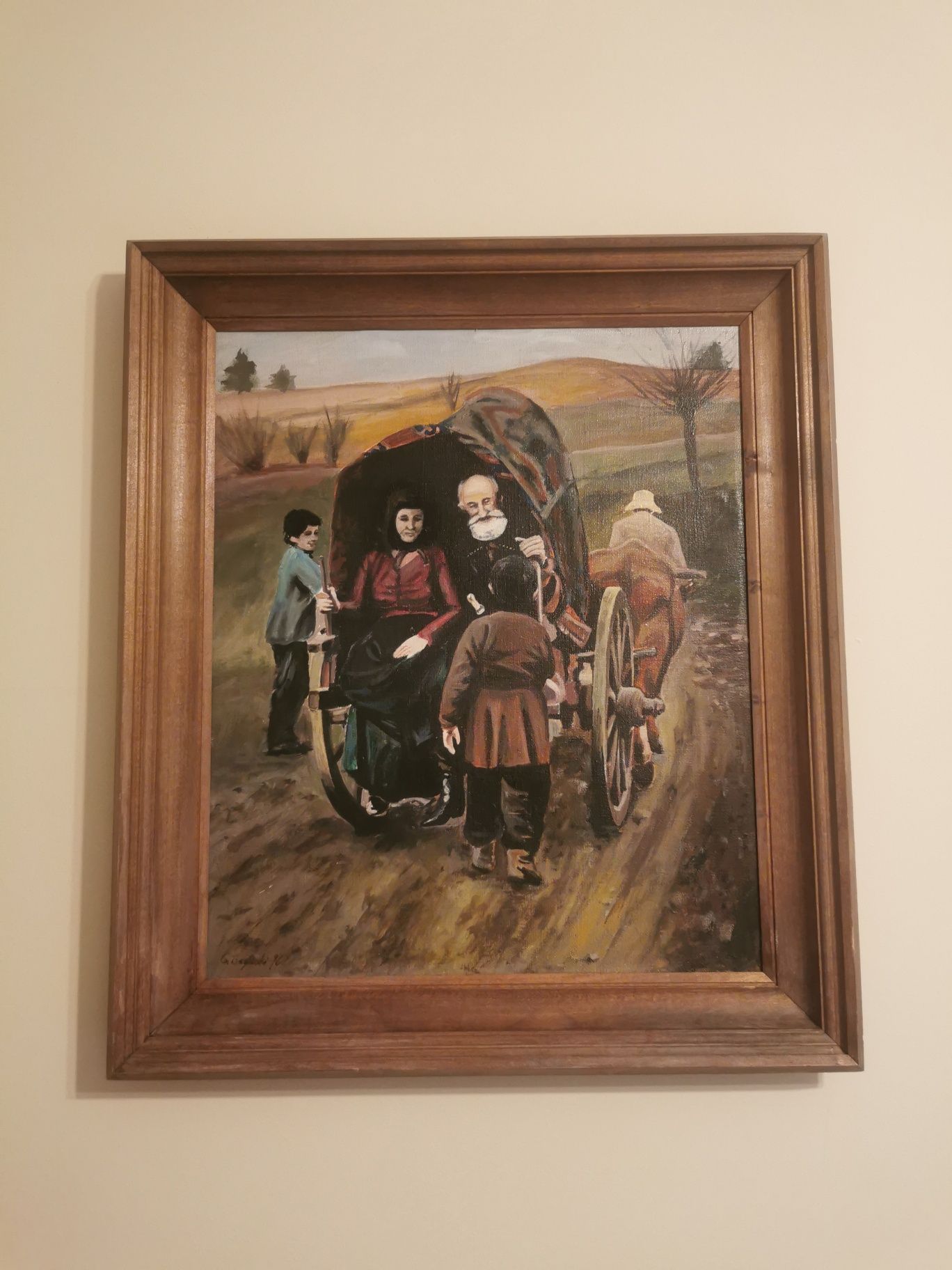 Sprzedam piękne dzieło Bagiński Obraz z ramą "starcy na wozie" 60x70