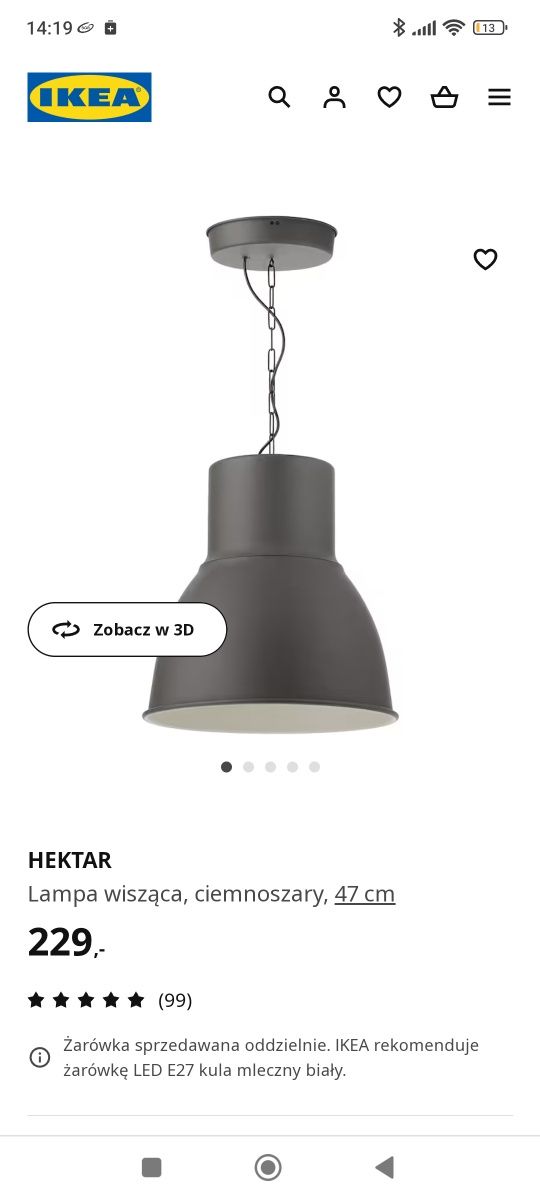 IKEA HEKTAR, 47 cm
Lampa wisząca, ciemnosza