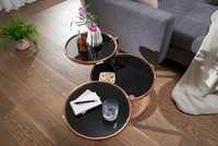 stół złoty Miedziany stolik kawowy okrągły 3 blaty czarne szkło