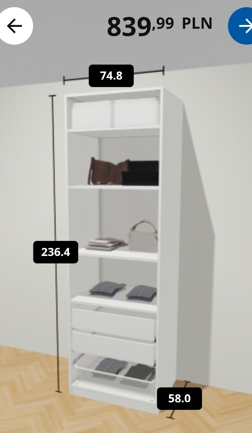 Szafa Pax Ikea obudowa + wyposażenie, drzwi przesuwne