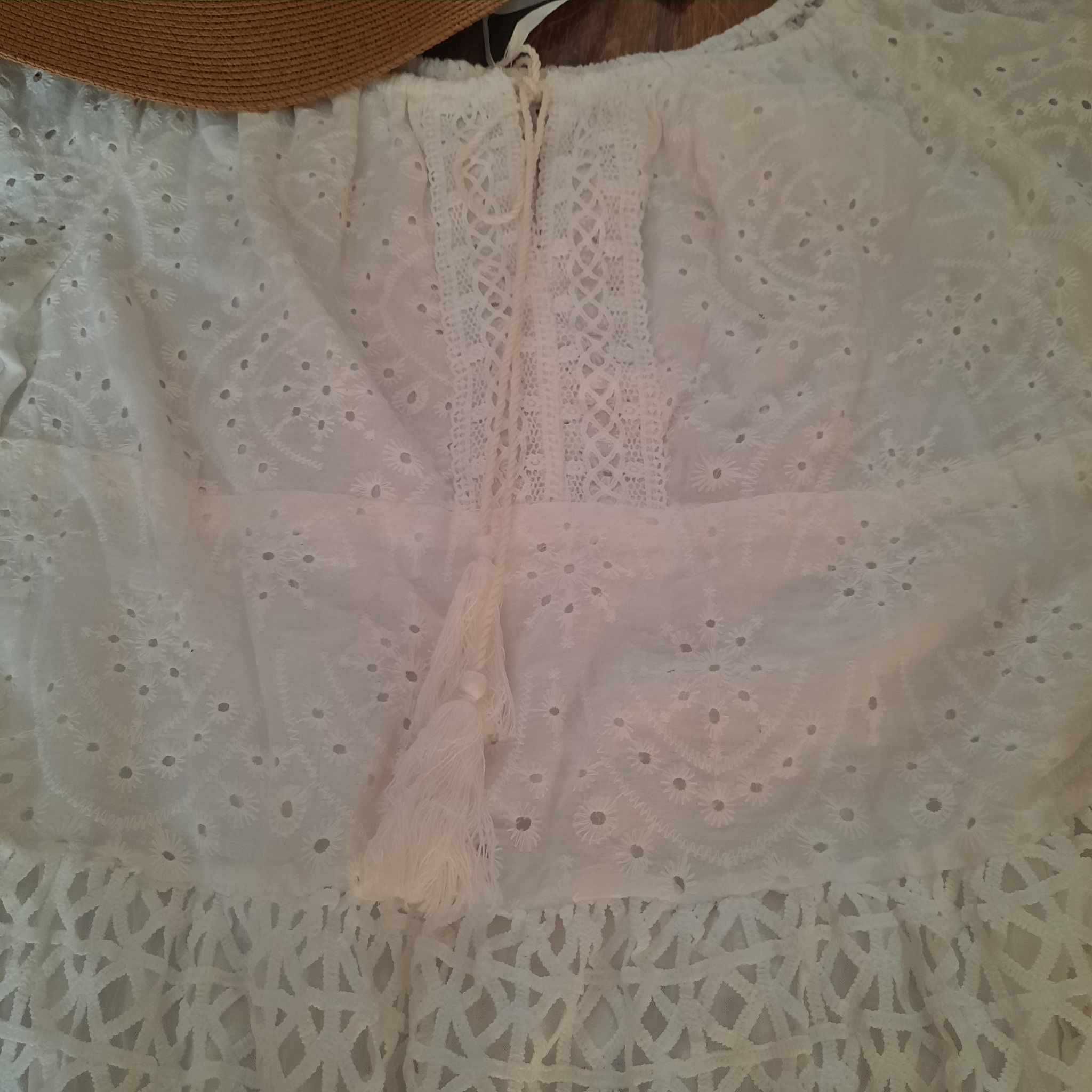Piękna sukienka na lato boho biel L/XL gipiura koronka, jakość premium