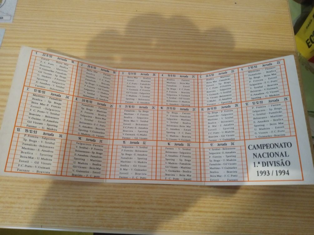 Calendário Benfica do Campeonato Nacional 93-94