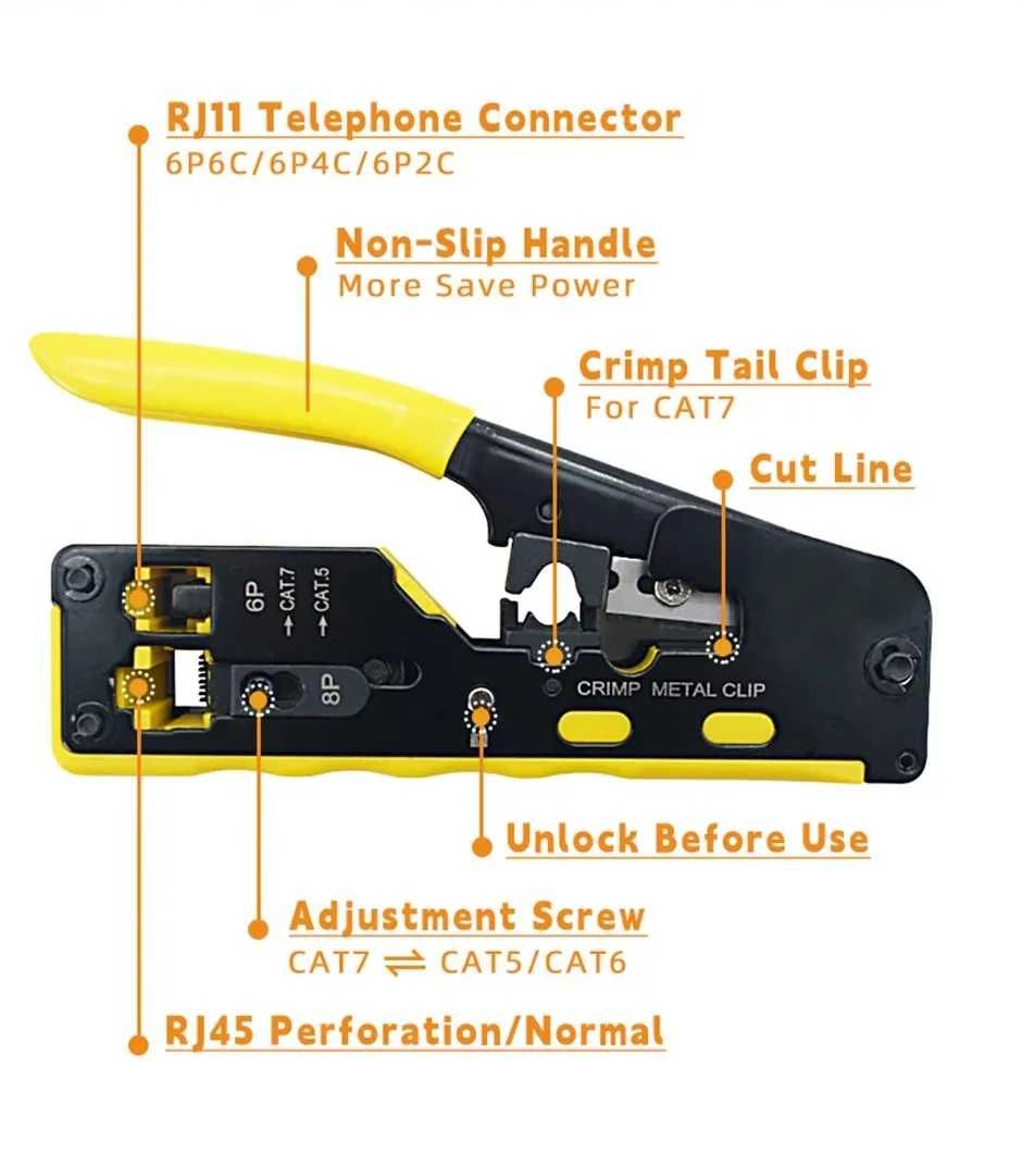 Кримпер новый обжимной инструмент клещи CAT5,CAT6,CAT7, RJ45,RJ11,RJ12