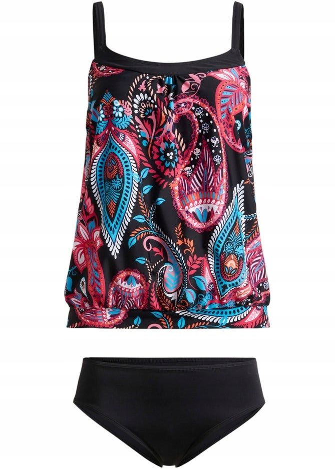 B.P.C czarne tankini z kolorowym wzorem 54.