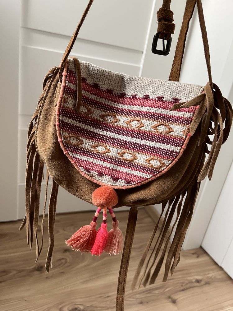Zara torebka dla dziewczynki skóra zamsz HIT boho camel