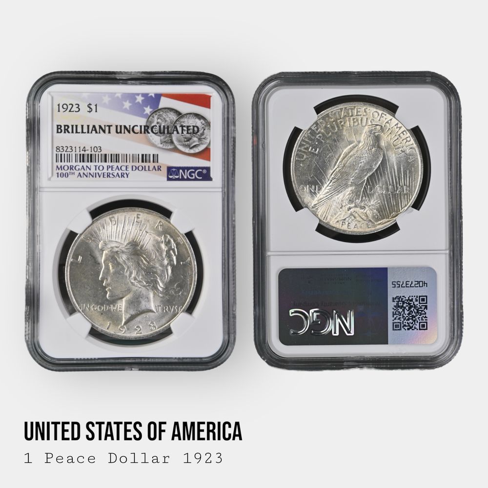Срібна монета долар Мирний США $1 слаб NGC  UNC BU MS62 MS63 опт
