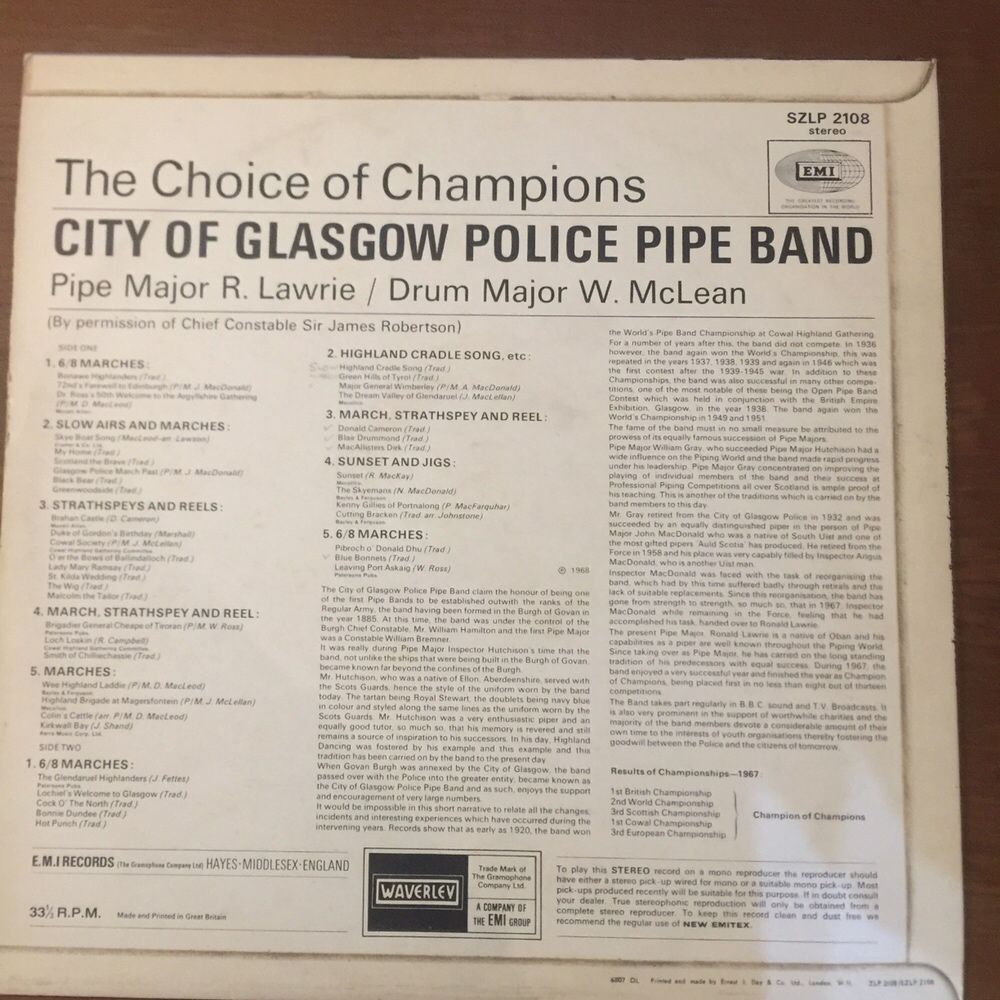 Vinil The choice of Champions - Glasgow Police Pipe Band - Raro