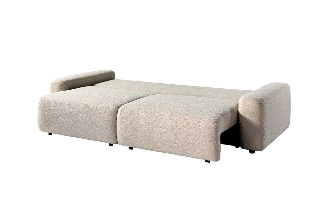 Sofa tapicerowana rozkładana tkanina boucle beżowa