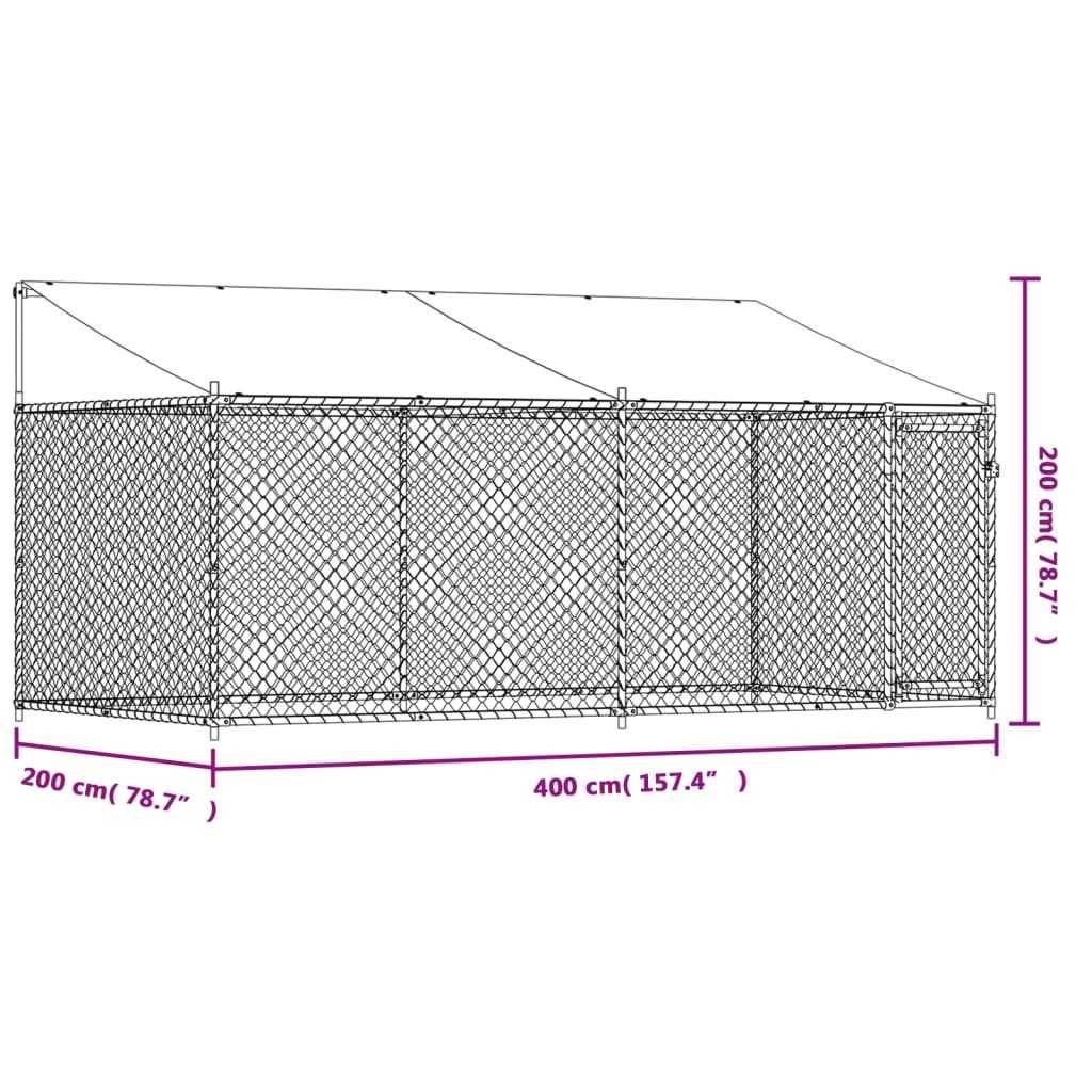 Jaula para cão com telhado/porta 4x2x2 m aço galvanizado cinza