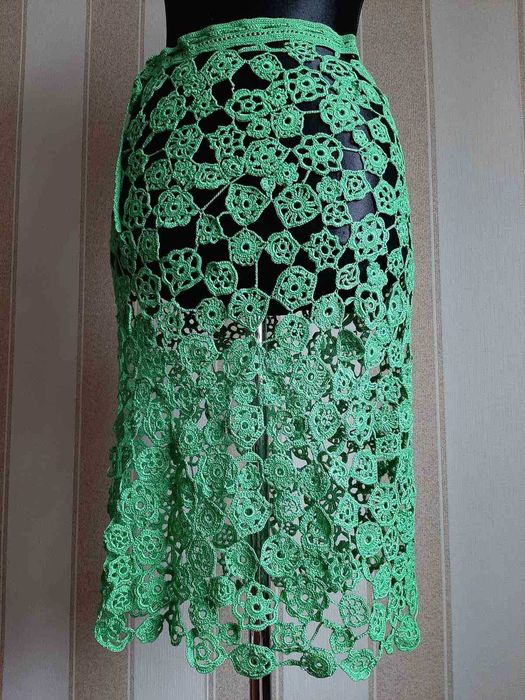 Юбка летняя, миди, ручная робота, в стиле Кроше.