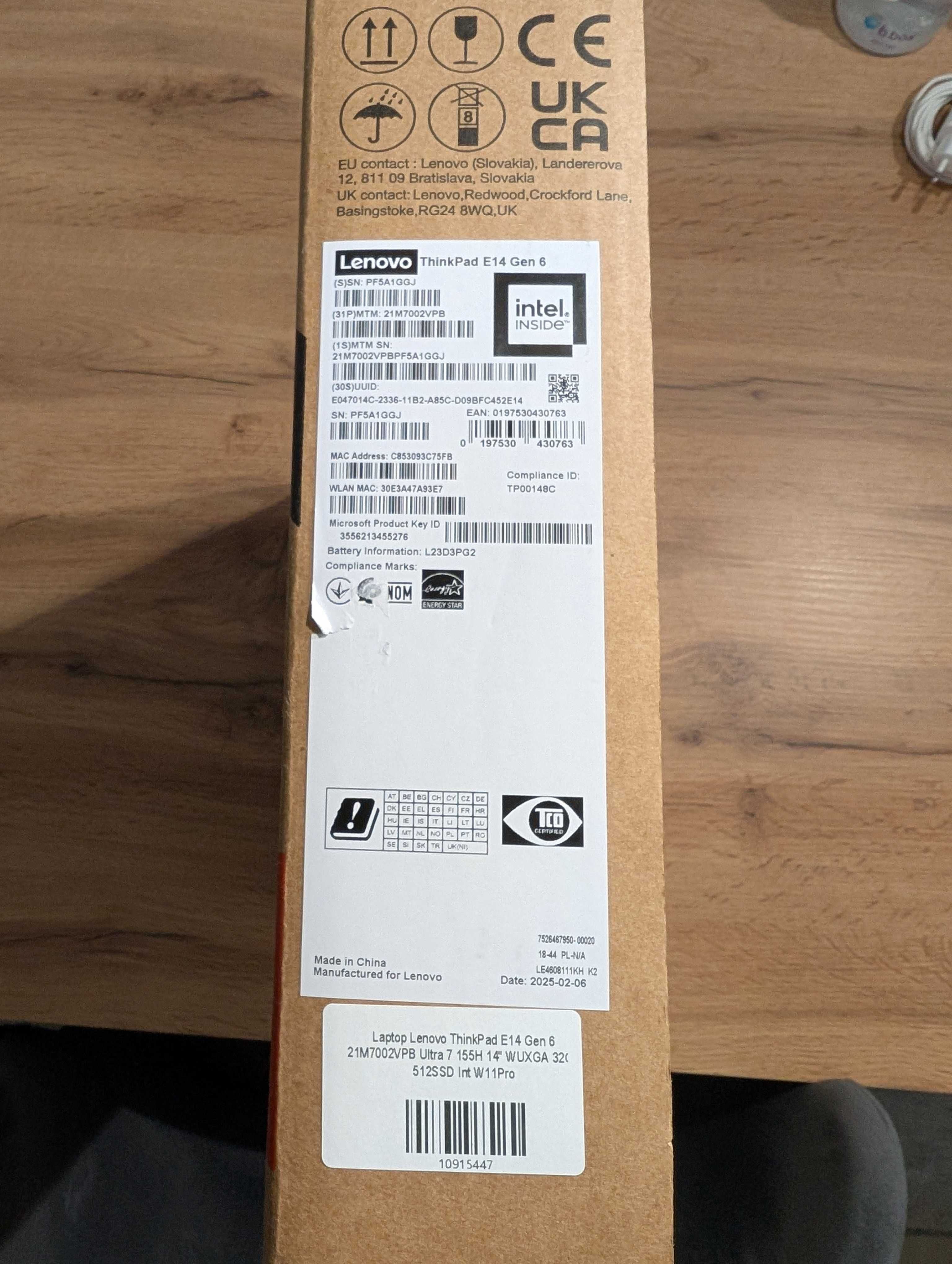 Nowy! Laptop Lenovo ThinkPad E14 Ultra 7 155H 14" 32GB 512SSD W11Pro