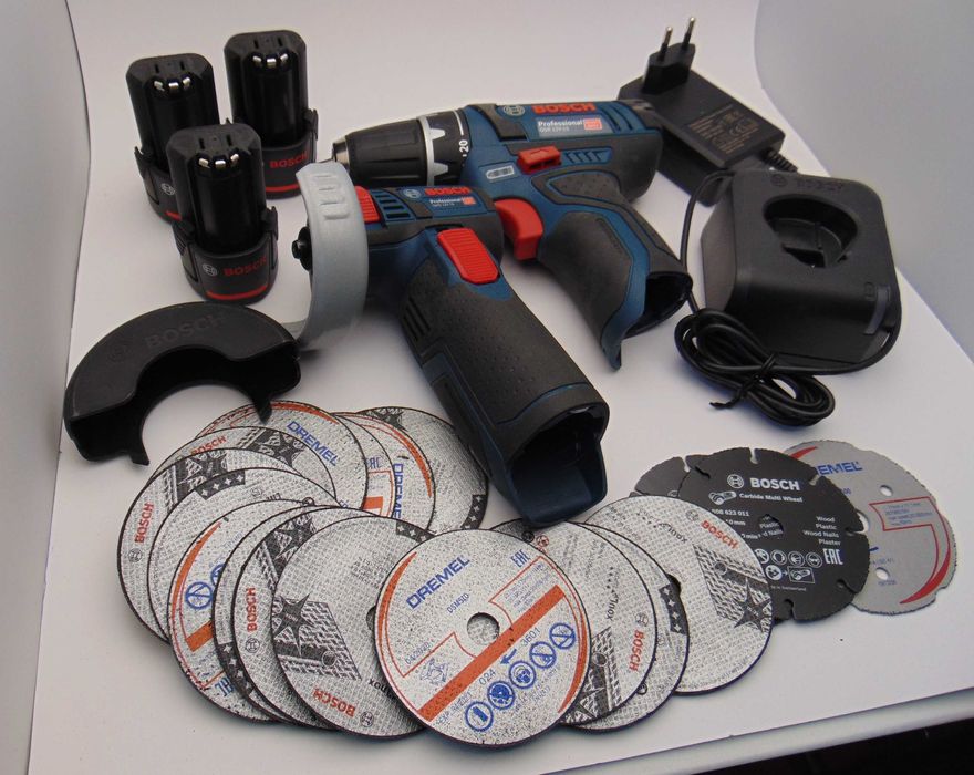 Zestaw BOSCH wkrętarka GSR 12V-15 + szlifierka GWS 12V-76 +3x Bat NOWY