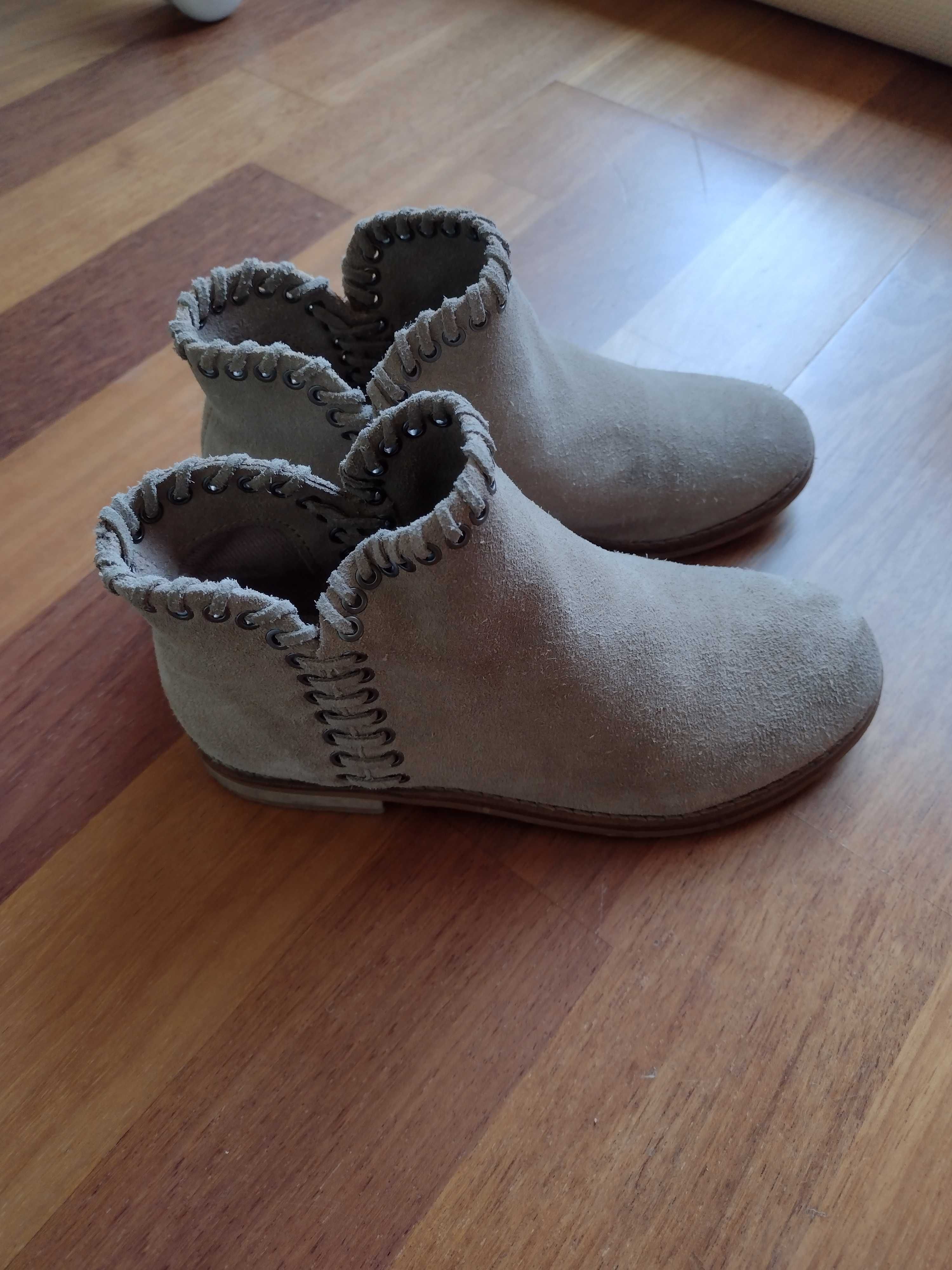 Buty dziewczęce, botki, skórzane, Zara, rozm. 29