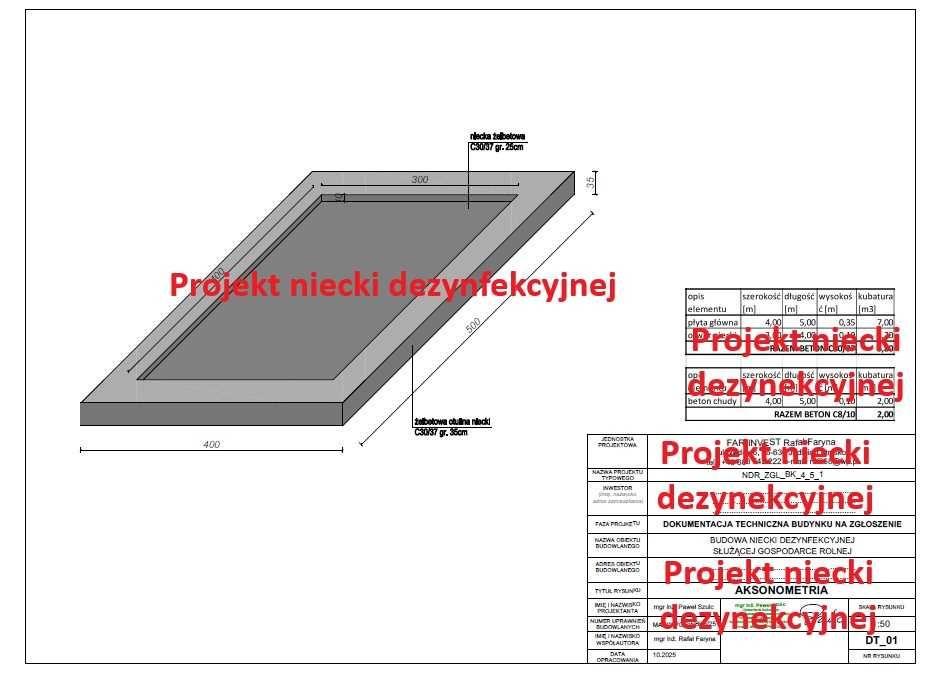 Gotowy projekt niecki dezynfekcyjnej z kosztorysem – pod dotacje ARMiR