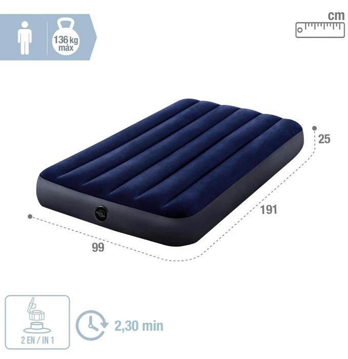 Intex Classic Dowly Materac Nadmuchiwany, Granatowy, 191 x 99 x 25