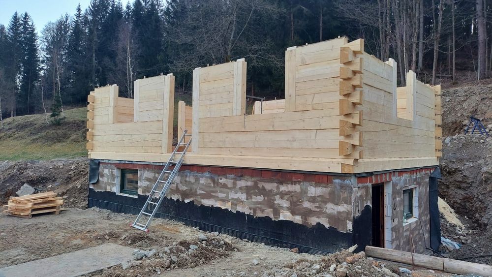 Dom drewniany z płazów bali bala na zgłoszenie bez pozwolenia 35m 70m