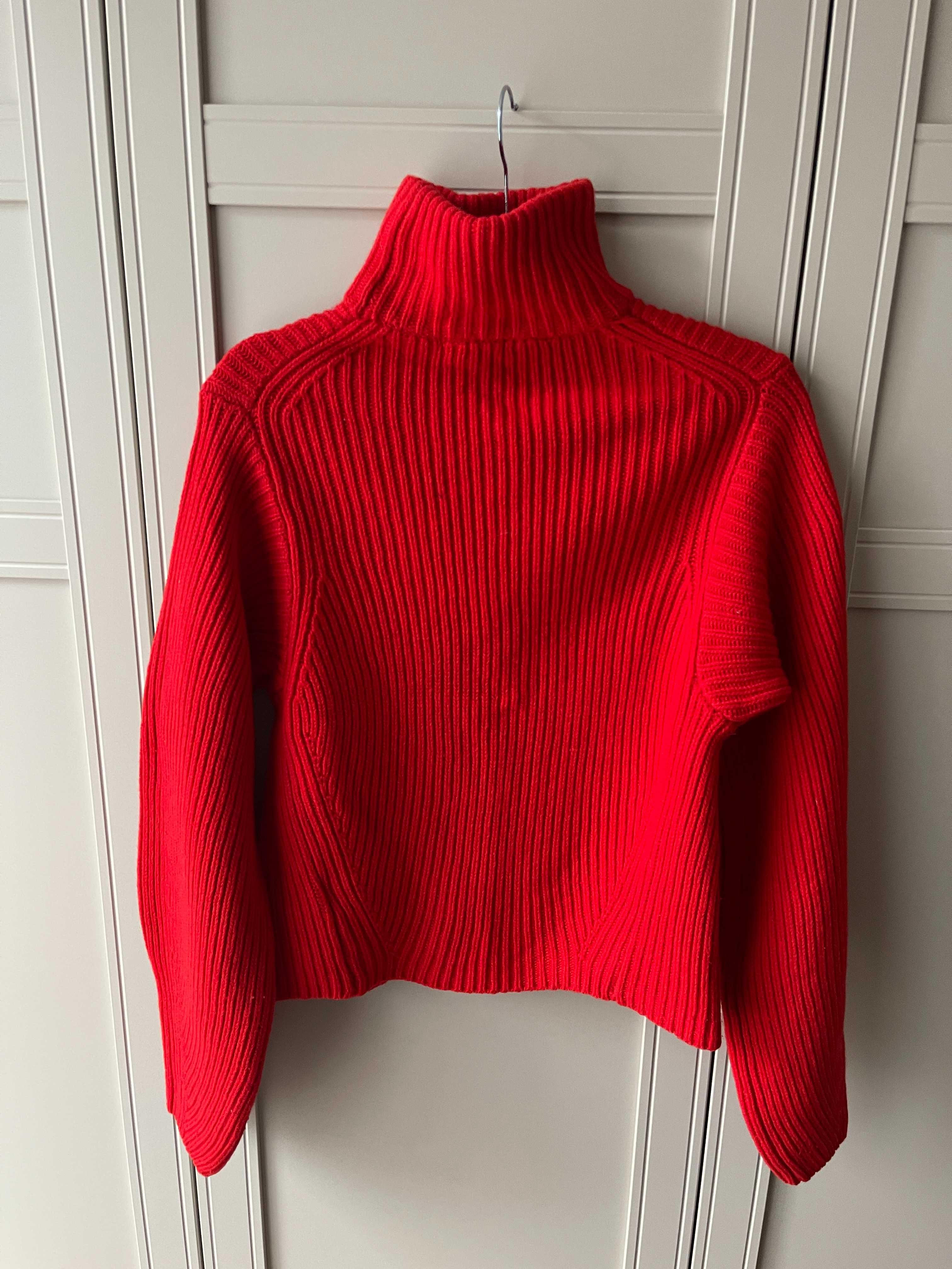 Sweter golf wełniany kaszmirowy H&M czerwony