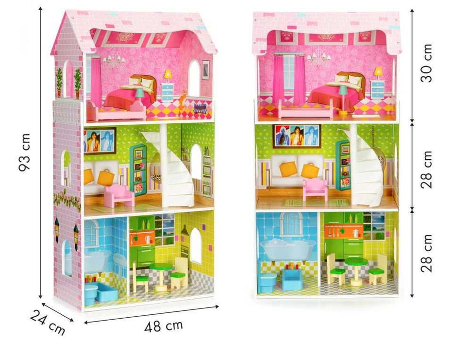 ECOTOYS W08123 – Drewniany Domek dla Lalek „Rezydencja Miętowa”