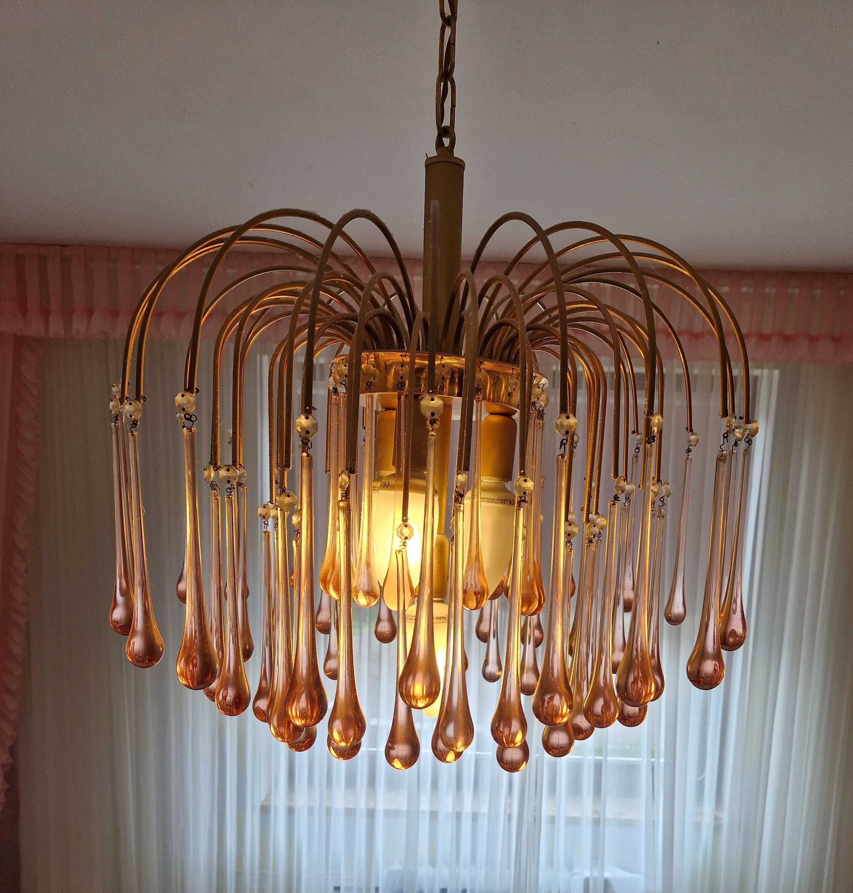 Piekna stara lampa Murano wisząca, żyrandol Szklane Krople Wodospadu