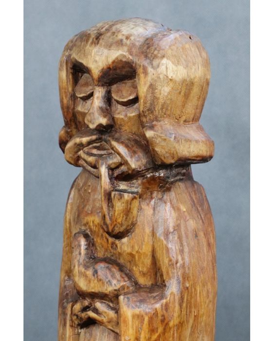 Postać z fajką. Drewno. Sztuka ludowa. Polska. XX wiek.