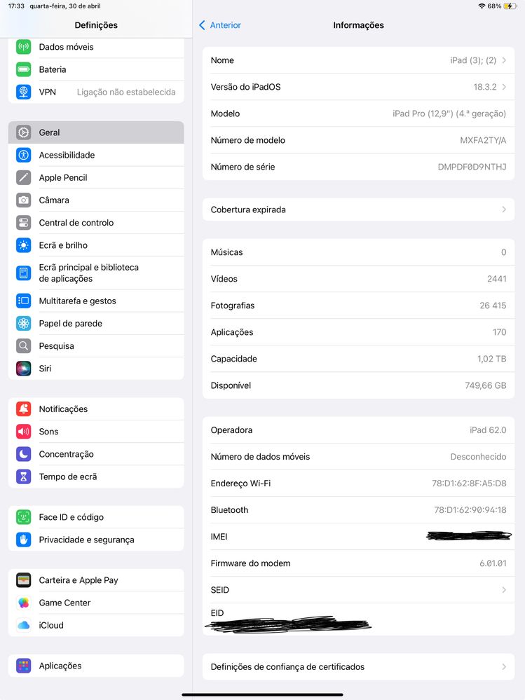 iPad Pro 12.9'' (4ª geração) wifi+ GSM