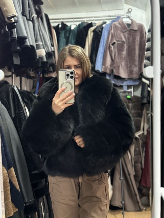 Шуба песец черная автоледи полушубок мех хутро