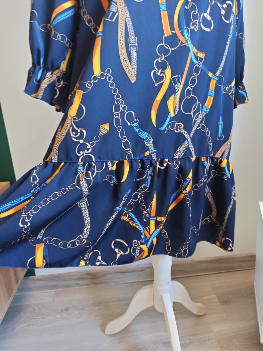 Sukienka granatowa plus size elegancka wiskoza 46 xxxl