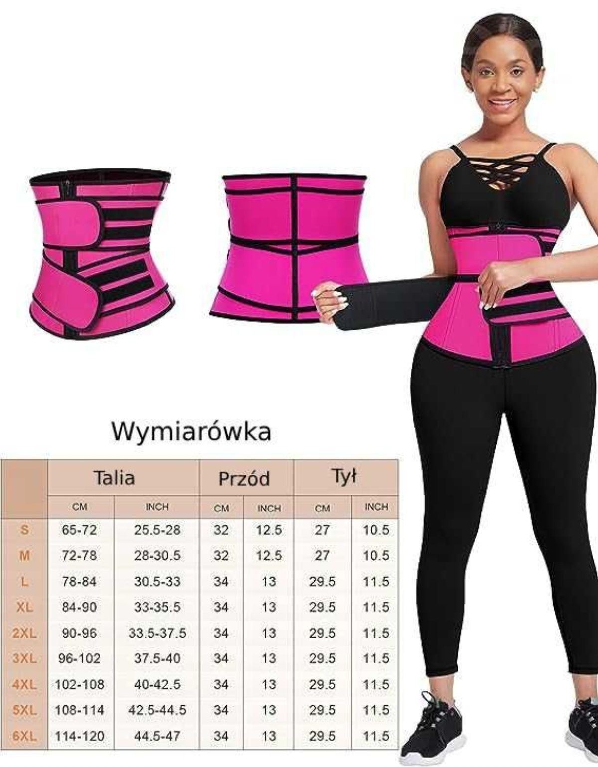 Gorset neoprenowy lędźwiowy, różowo-czarny, 3XL