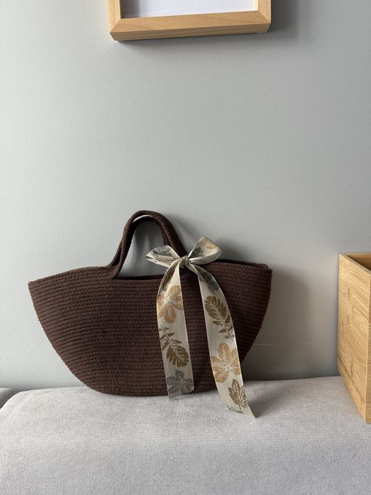 Brązowa torebka miejska torba kosz miejski jesienna ze sznurka recznie