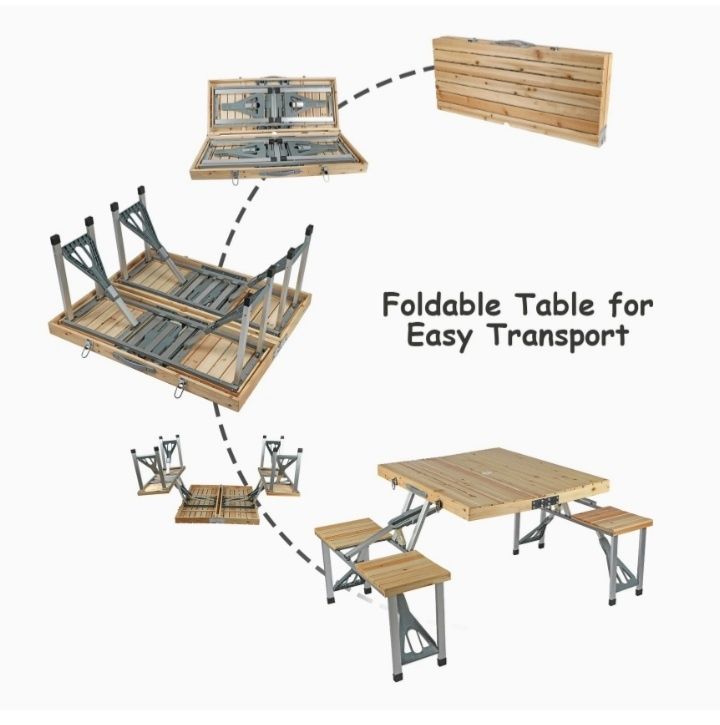 Składany zestaw piknikowy drewniany stół + 4 siedzenia