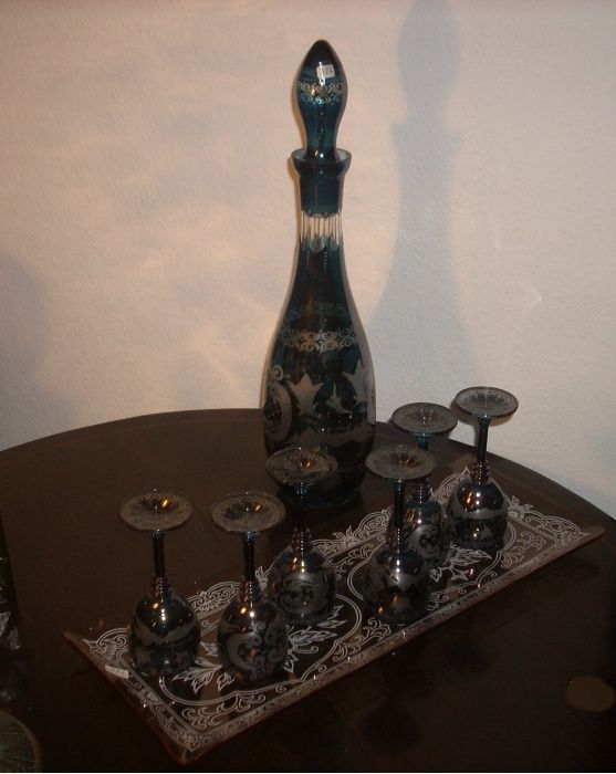 Conjunto Licoreira e cálices em cristal da Boémia