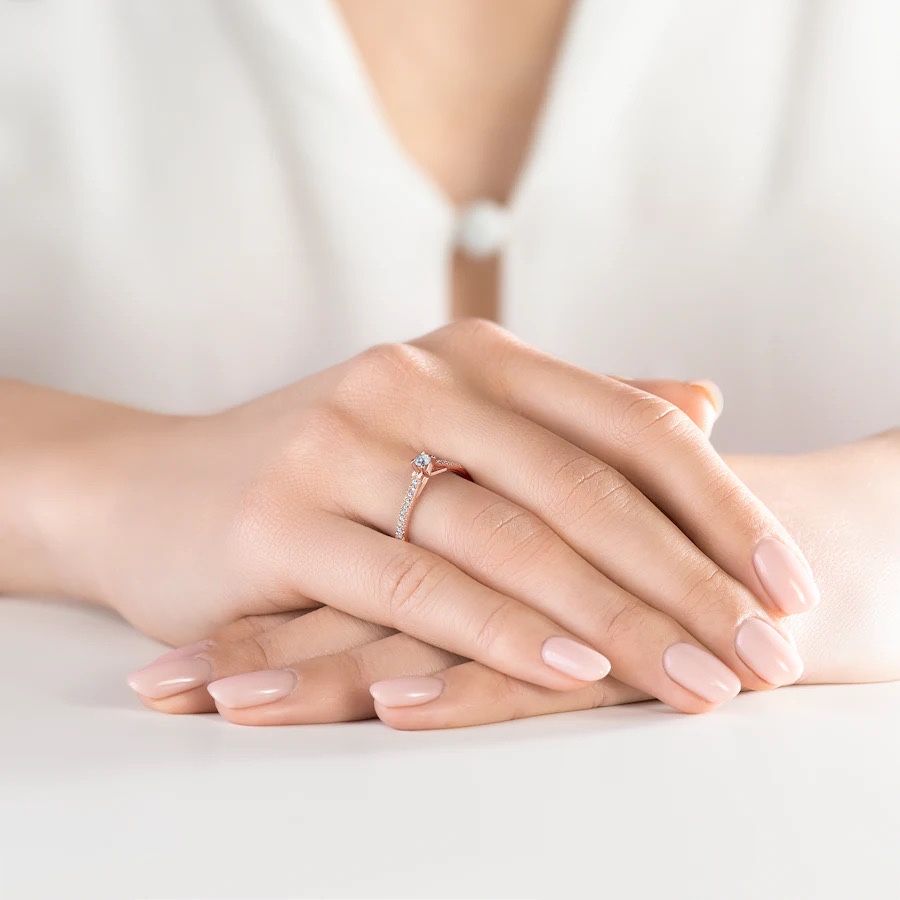 Pierścionek zaręczynowy Diament 0.09 ct złoto Rozmiar 7 różowe