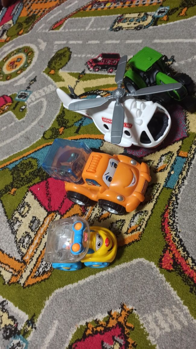 Машинки, вертолет, машина Fisher Price, машинка тарахтелка, трактор
