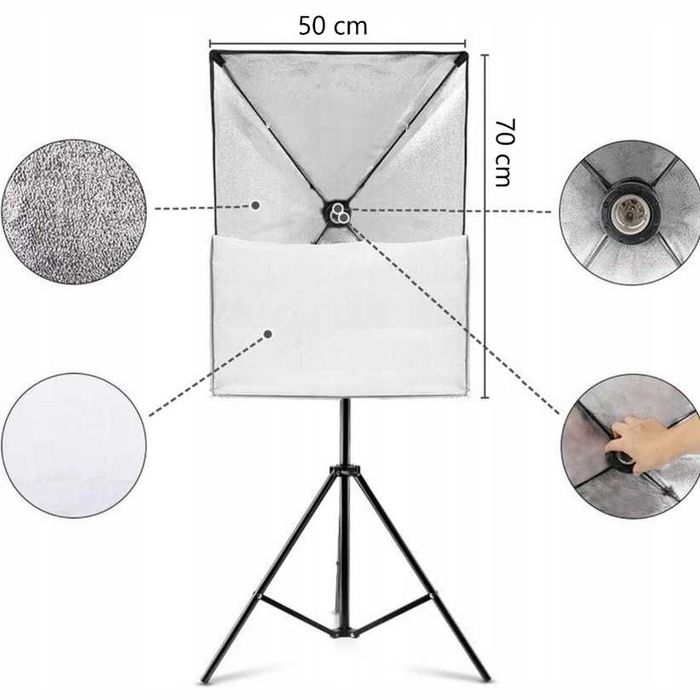 2X LAMPA STUDYJNA Fotograficzna Softbox 50x70 Oświetlenie Statyw Pilot
