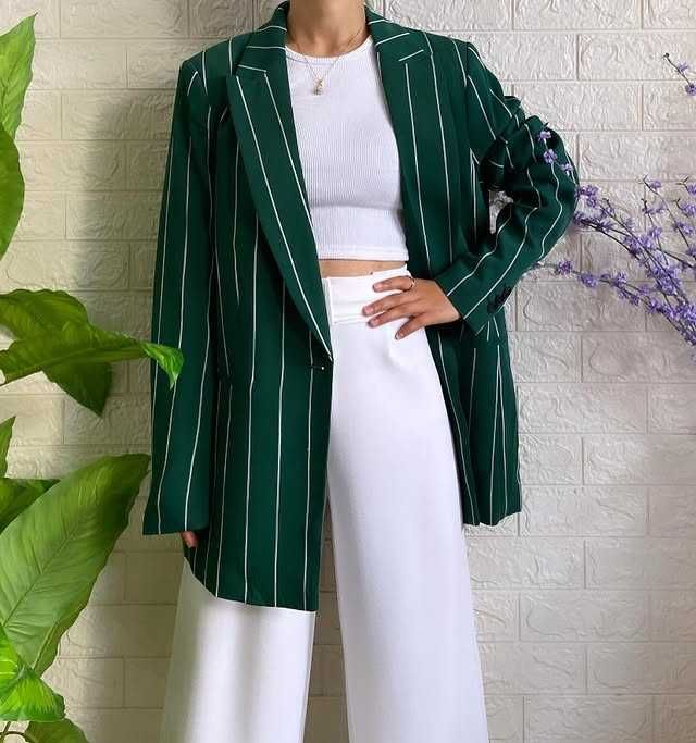 Жіночий піджак H&M | Темно-зелений, в смужку | Класичний фасон