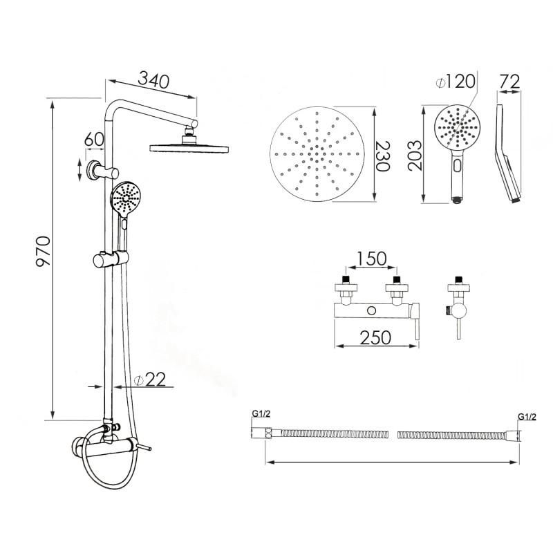 Bateria Prysznicowa Z Deszczownicą 23 Cm Kolumna Prysznicowa Złota