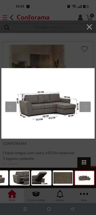 Sofá cama chaise-longue com arrumação semi novo