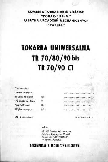 Tokarka TR 70, TR 80, TR 90 Dokumentacja Techniczno-Ruchowa