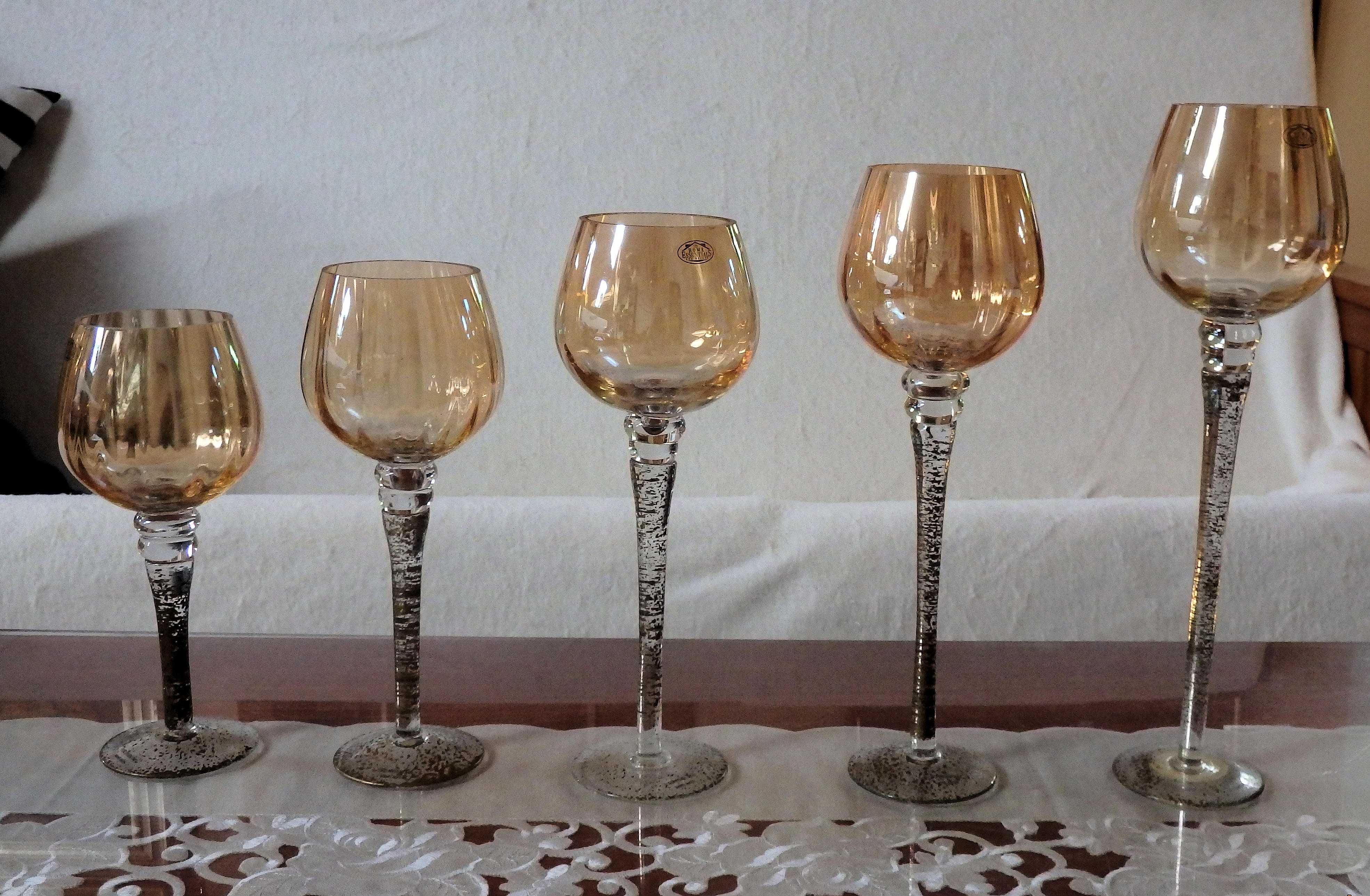 Normandy - Set of five amber optic glass votives.