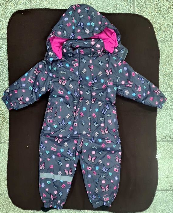 Kombinezon jednoczęściowy zimowy narciarski na sanki 110 szary motyle