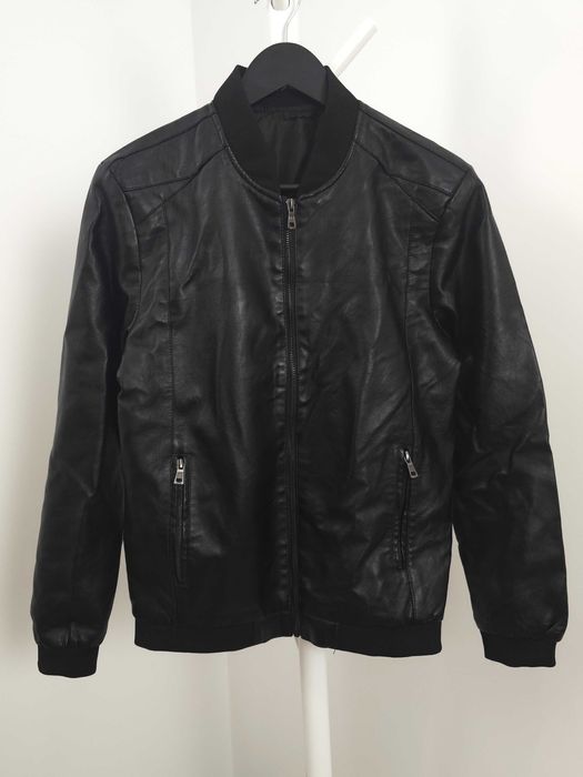 Czarna eco skórzana kurtka zamek motocyklowa ramoneska L 40