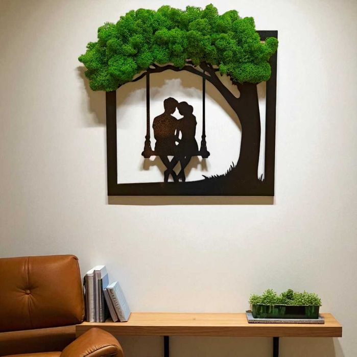 Żywy obraz z mchu chrobotka PREZENT Bonsai Obraz Ozdoba na ścianę Para