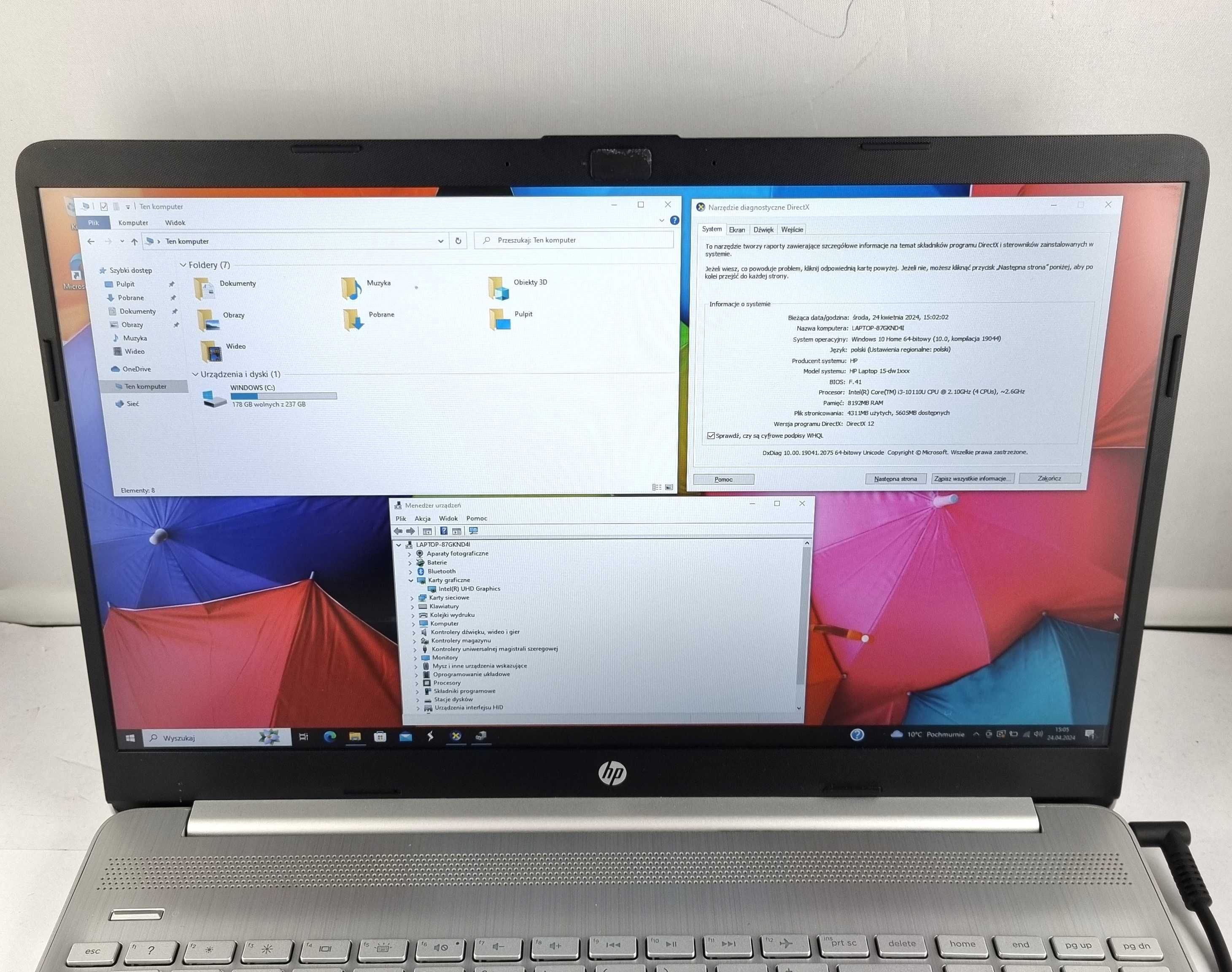 Laptop HP 15-DW1000NW 8/256 SSD