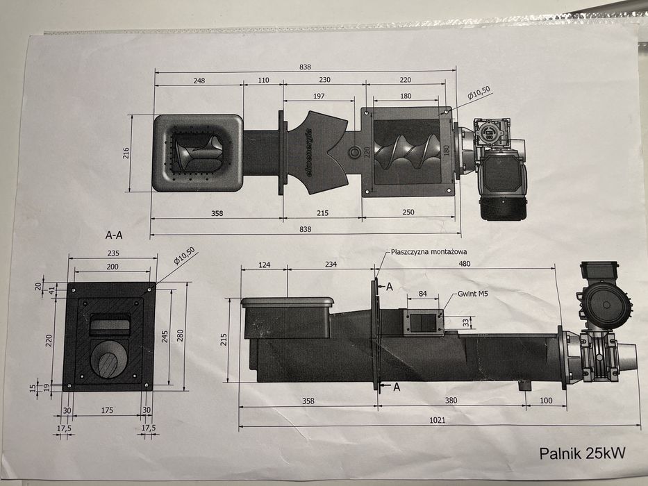 Ślimak Podajnik Ślimakowy Palnik Ekoenergia 25kW Kocioł Ekogroszek