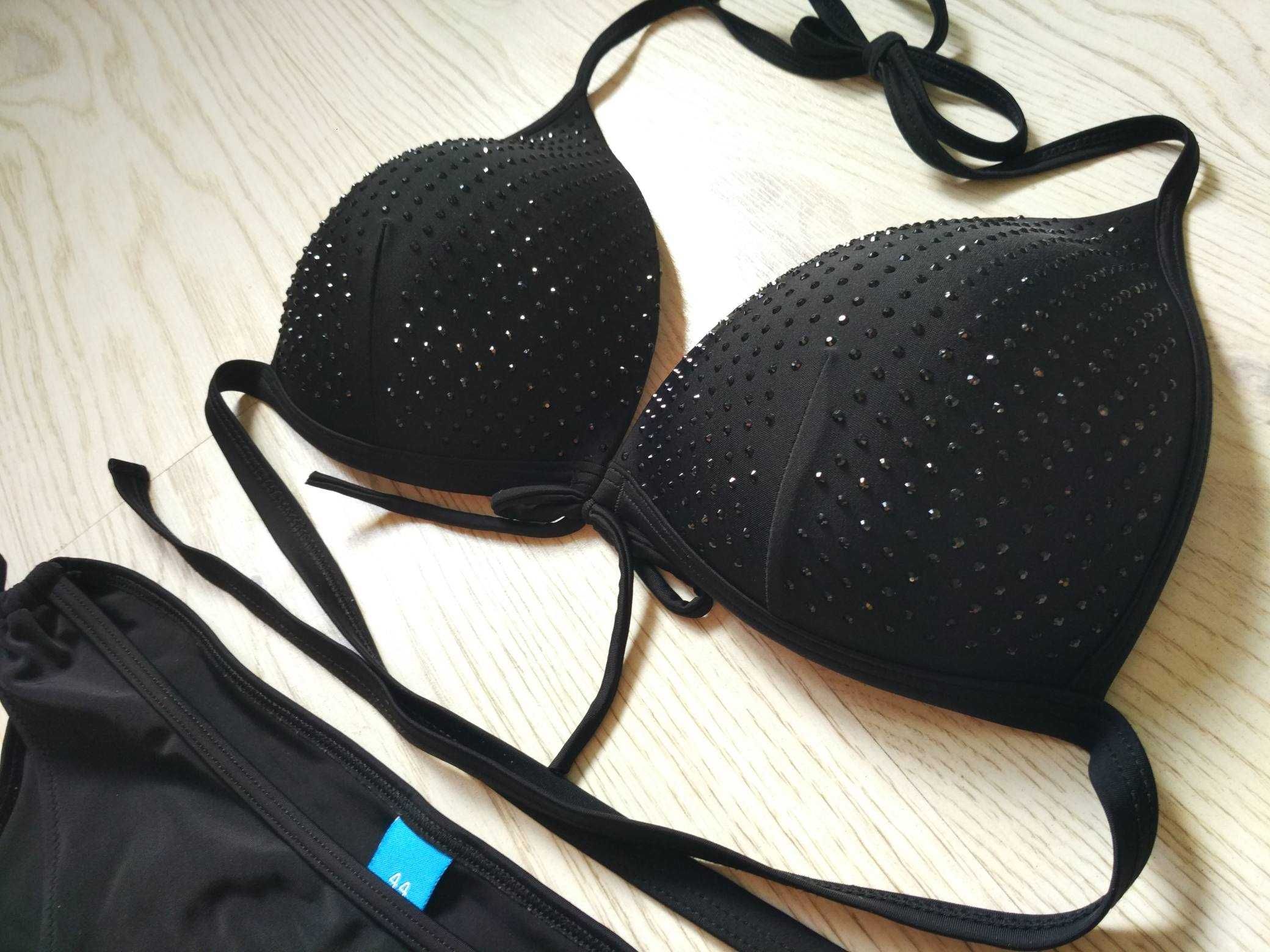 Czarny strój kąpielowy bikini usztywniane trojkatne miseczki pushup