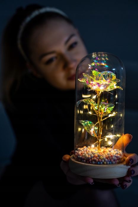 Złoty Łańcuszek Z Serduszkiem Otwieranym Na Zdjęcie 925 + Róża Wieczna