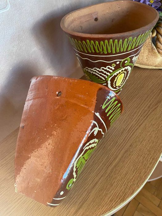 Керамічне кашпо горщик в українському стилі.Вінтажний